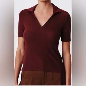 Ribbed V-Neck Top in Burgundy